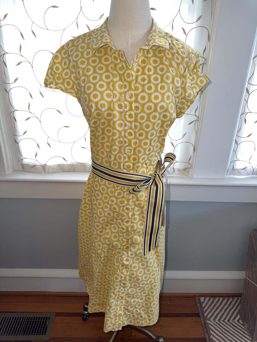 Boden Yellow Floral Print Shirt Dress Size 14L